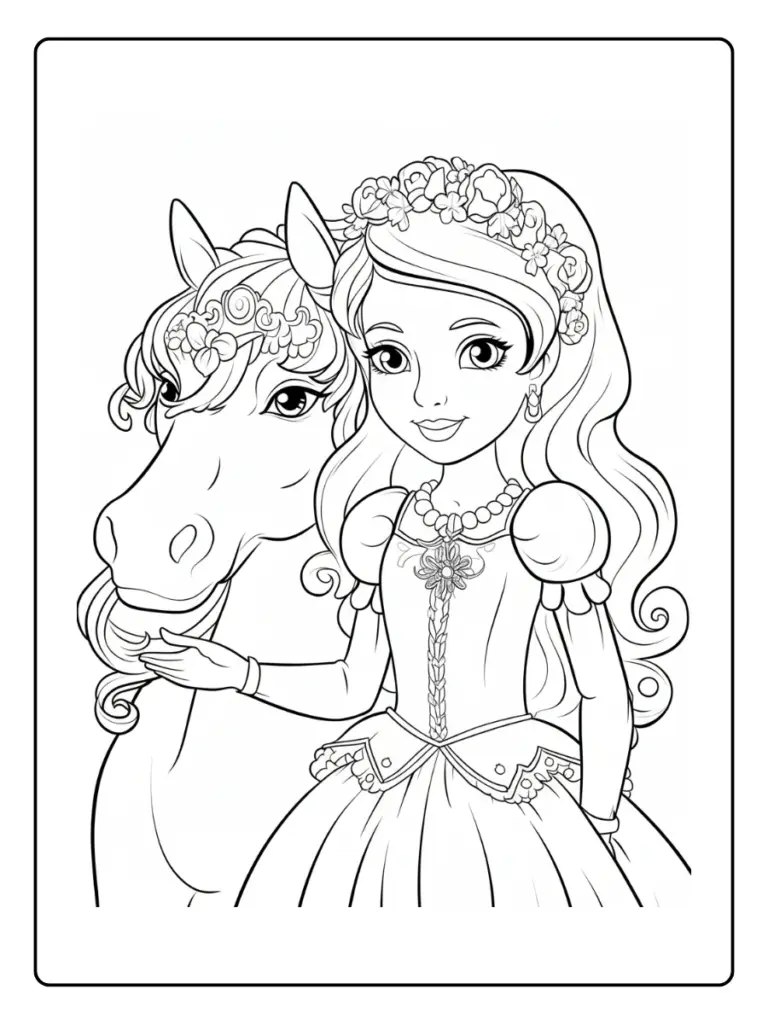 Coloriage Licorne Et Princesse