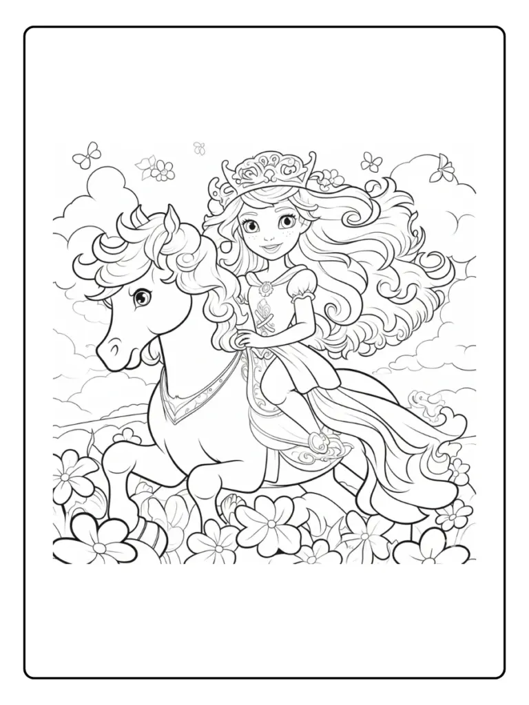 Coloriage Licorne Et Princesse