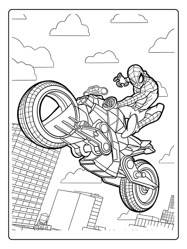 Coloriage Spiderman Moto
