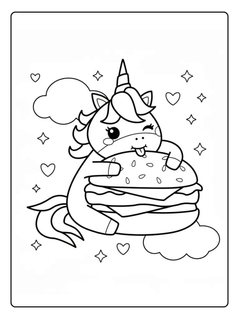Coloriage Hamburger Licorne (5)