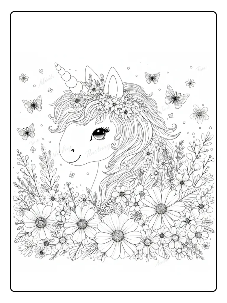 Coloriage Licorne Fleurs (15)