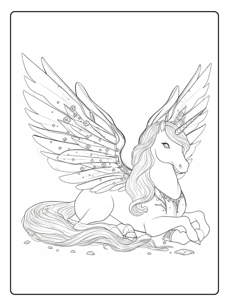 Coloriage de Licorne avec des Ailes (14)
