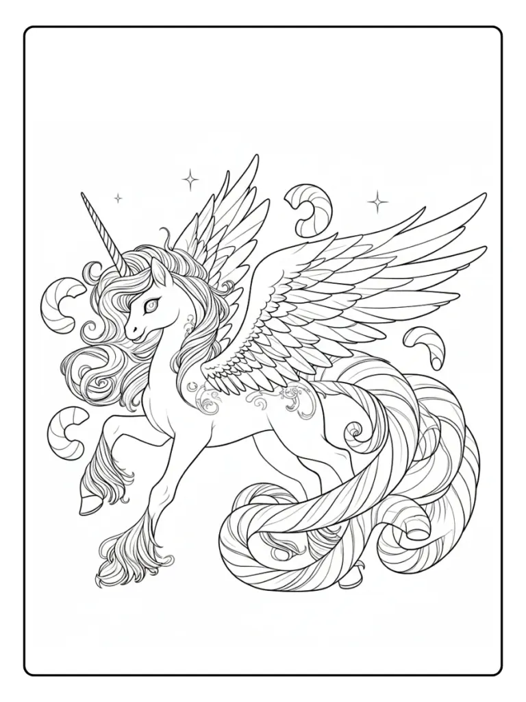 Coloriage de Licorne avec des Ailes (15)