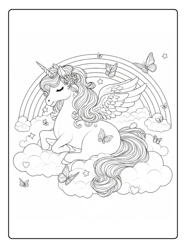 Coloriage de Licorne avec des Ailes (3)