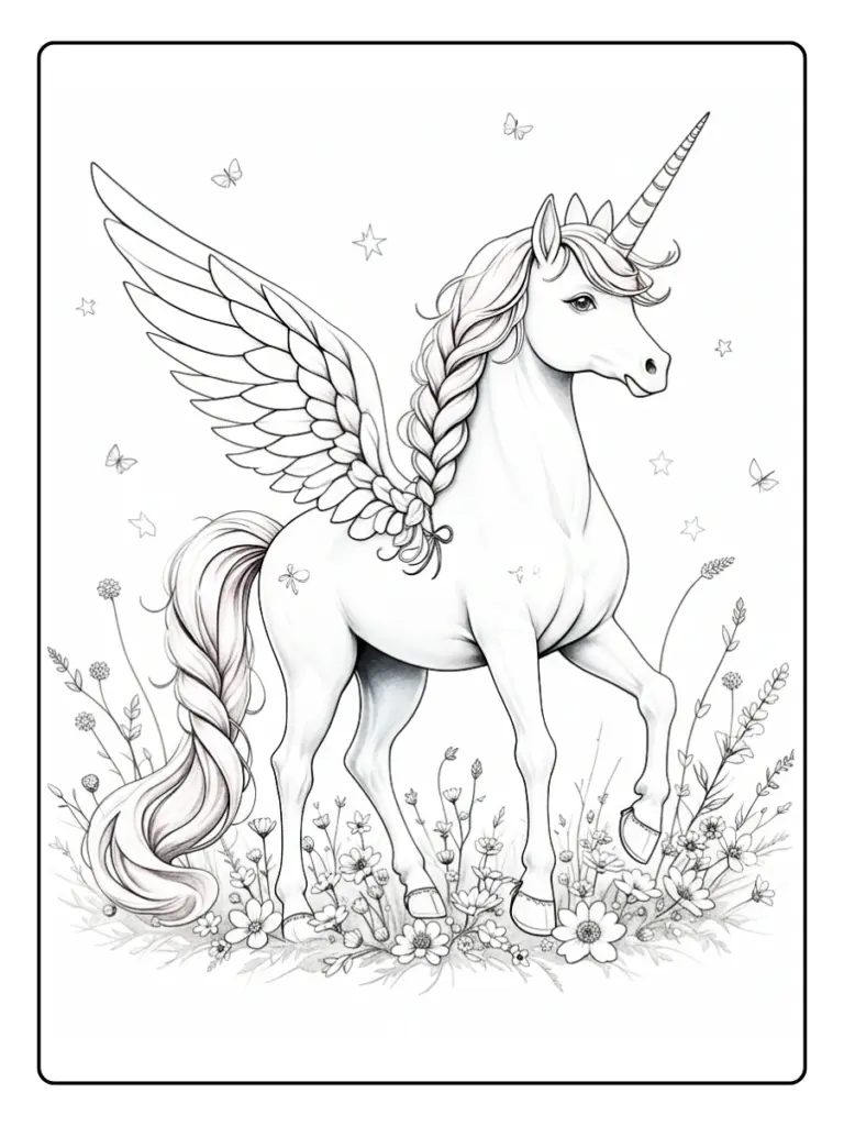 Coloriage de Licorne avec des Ailes (5)