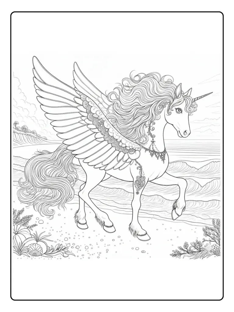 Coloriage de Licorne avec des Ailes (6)