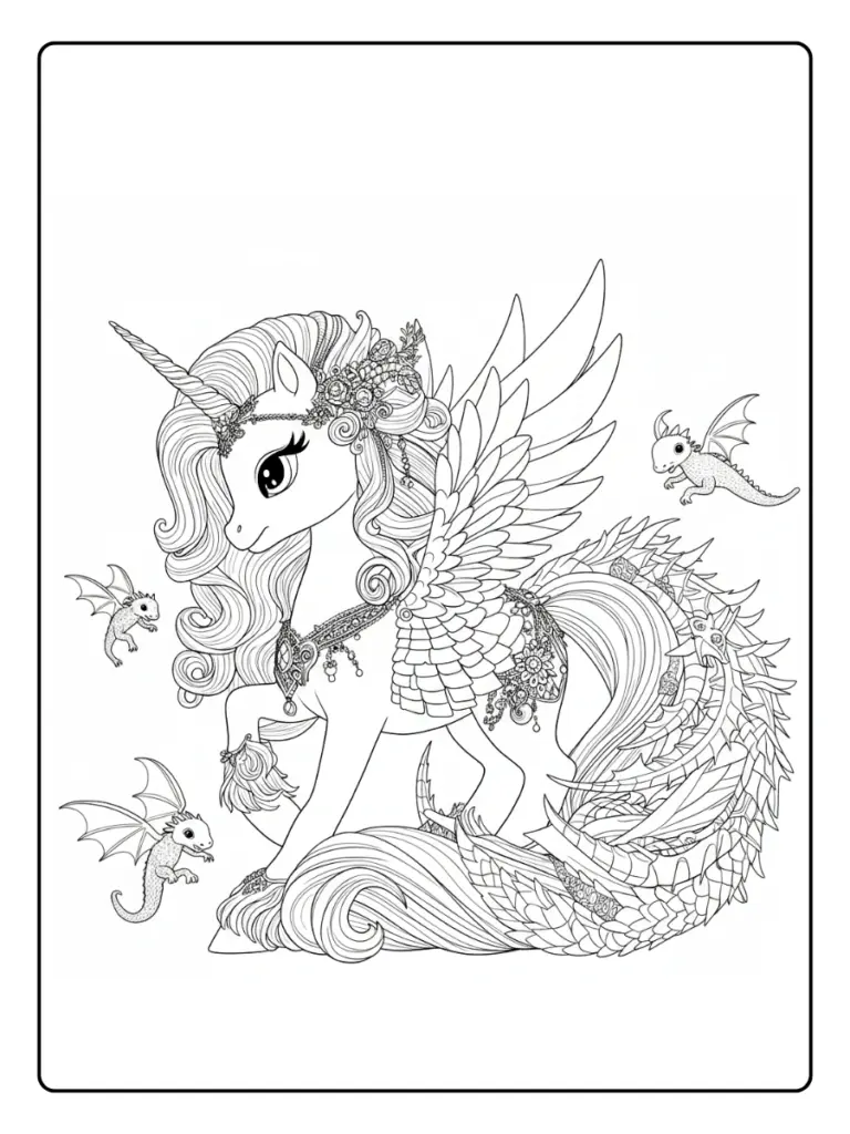 Coloriage de Licorne avec des Ailes (9)