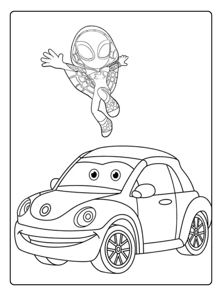 Coloriage Spidey Voiture Cartoon