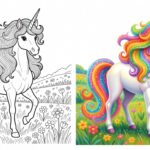 Licorne avec crinière arc-en-ciel colorée harmonieusement