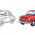 Illustration coloriage voiture avec reflets métalliques et contrastes pour débutants