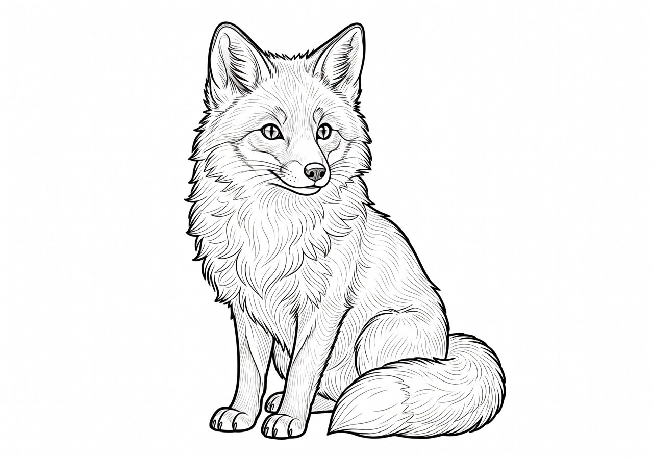 Rendre un coloriage animal plus vivant avec fourrure, yeux et ombres douces 1 Dessin au trait d'un animal pour coloriage avec contours détaillés